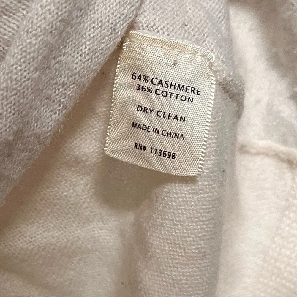 Margaret O'Leary Cashmere Blend V-Neck Sweater Cream High Low Hem Side Slits M